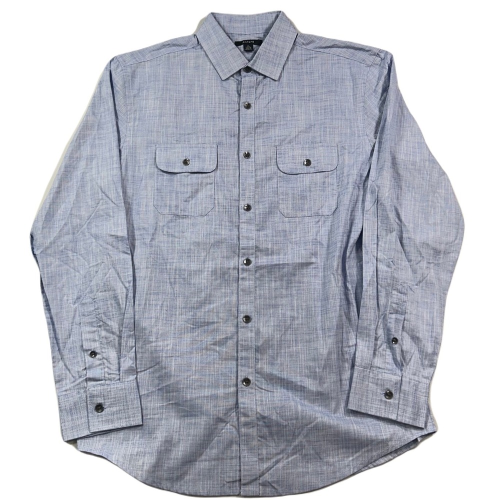 Alfani Dual Flap Shirt Mens Small Solid Blue Bright Regular-Fit‎ NEW